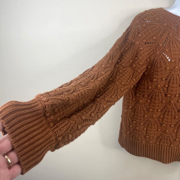 Womens Cottagecore Bobble Cable Knit Rustic Sweater Medium Crochet Country Chic - Picture 4 of 10